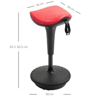 HOMCOM Sgabello Basculante con Seduta a Sella di Cavallo Rossa e Base Oscillante 360°, per Ufficio, 38x38x65.5-83.5cm(m-3)