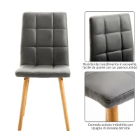 HOMCOM Set 2 Sedie Sala da Pranzo Moderne Imbottite, Legno 45×56×93cm Grigio(m-4)