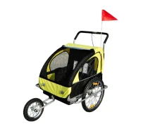 Outsunny Rimorchio Bici per Bambini Passeggio Carrello Portabimbi Mutifunzioanle 2 in 1, 122 × 90 × 106cm Giallo(m-1)