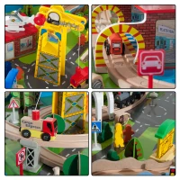 HOMCOM Set di Tavolo con Ferrovia per Trenino in Legno, con Certificati EN71123(m-10)