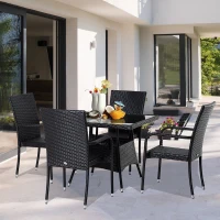 Outsunny Set 5pz Mobili da Giardino Tavolo con 4 Sedie Balcone Rattan Marrone(m-2)