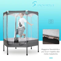 HOMCOM Trampolino Tappeto Elastico per Bambini per Interni ed Esterno, Rete di Sicurezza e Imbracatura(m-4)