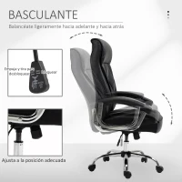 Vinsetto Silla Despacho Ergonómica Silla de Oficina Giratoria y Basculante con Respaldo Alto y Reposacabezas Acolchado Piel Sintética 66x69x113-121 cm Negro(m-5)