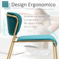 HOMCOM Set 4 Sedie di Design per Sala da Pranzo, Poltroncine Imbottite in Velluto Verde e Gambe in Metallo Oro(m-6)
