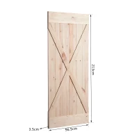 HOMCOM - Porta Scorrevole Barn Door Laccata DIY in Legno di Pino, 213 x 96.5 x 3.5cm, Naturale(m-3)
