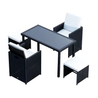Outsunny Set Mobili da Giardino in PE Rattan Tavolo 2 Sedie 2 Poggiapiedi con Cuscini, Nero(m-7)