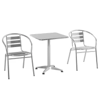 Outsunny Set Tavolino e Sedie da Giardino da 3 Pezzi, Arredamento da Giardino in Alluminio e Acciaio Inox, Argento(m-1)