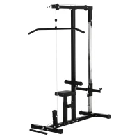 HOMCOM Stazione Fitness Pull Down per Palestra in Casa con Panca e Cavo Regolabile, in Acciaio Nero(m-1)
