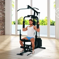 HOMCOM Stazione Multifunzione Professionale per Allenamento Upper & Lower Body, in Acciaio e PVC, Nero, 156x113x205cm(m-2)