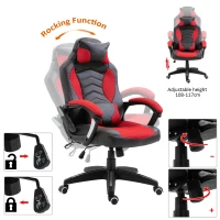 Homcom Poltrona da Ufficio Massaggiante e Riscaldante, Rosso e Nero, 68x69x108-117cm(m-6)