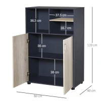 HOMCOM Aparador Estantería Librería de Almacenaje con 3 Compartimentos y Armario de 2 Puertas para Libros Plantas CDs Salón Oficina Dormitorio 80x40x120 cm Azul y Madera(m-3)