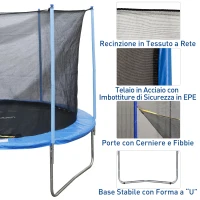 Homcom Trampolino Elastico con Rete di Sicurezza e Pali Imbottiti per Adulti e Bambini Φ366 x 260 cm(m-6)