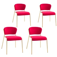 HOMCOM Set 4 Sedie di Design per Sala da Pranzo, Poltroncine Imbottite in Velluto Rosso e Gambe in Metallo Oro(m-1)