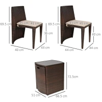Outsunny Set Mobili da Giardino Salvaspazio con 1 Tavolo e 2 Sedie in Rattan PE Marrone(m-3)