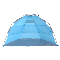 Outsunny Tenda da Spiaggia Pop Up 4 Persone con Corde Picchetti e Borsa per il Trasporto Impermeabile Poliestere 250x140x140cm Azzurro(m-4)