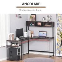 HOMCOM Scrivania Angolare con Libreria e Mensola per PC in Stile Industriale, Legno e Metallo 170x120x140cm, Noce e Nero(m-5)
