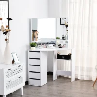HOMCOM Postazione Trucco con 3 Specchi Pieghevoli, Tavolo Makeup in Legno Bianco con 5 Cassetti - 111x56.2x141.3cm(m-2)