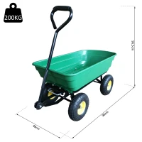 Outsunny Carretto a Mano Vaschetta ribaltabile in PP Struttura in Acciaio Stabile e Resistente con Gomme ad Aria e un Robusto Doppio Assale Max:200kg 98x48x96.5cm(m-3)