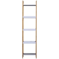 HOMCOM Scaffale Portaoggetti a 5 Ripiani in Bambù per Ingresso, Bagno e Ufficio, 32x30x130 cm, Bianco(m-8)