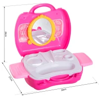 HOMCOM Set Bellezza Trucchi Giocattolo Valigetta Richiudibile Bambine 20pz Portatile 34 × 27 × 29cm Rosa(m-3)