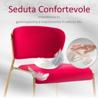 HOMCOM Set 4 Sedie di Design per Sala da Pranzo, Poltroncine Imbottite in Velluto Rosso e Gambe in Metallo Oro(m-5)