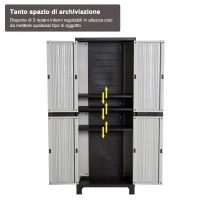 Outsunny Armadio da Esterno Impermeabile con 3 Ripiani Regolabili Balcone Terrazzo Plastica 65 × 37 × 172cm(m-5)