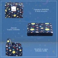 HOMCOM Divano Letto 2 in 1 per Bambini 3-6 anni, Imbottitura in Gommapiuma, Blu con Fantasia Spazio, 56 x 42 x 39cm(m-7)