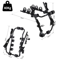HOMCOM Portabici Posteriore per Auto Portata 3 Bici Pieghevole con 6 Corde Acciaio Portata 40kg(m-3)
