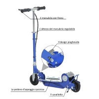 HomCom Monopattino Elettrico per Bambini con Freno e Cavalletto 13km/h, Blu(m-5)