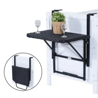 Outsunny Tavolino Pieghevole da Appendere alla Ringhiera del Balcone, Terrazzo Altezza Regolabile in PE Rattan Nero 58 x 55 x 64cm(m-1)