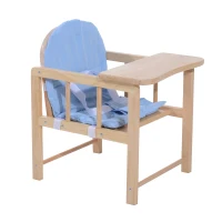 HOMCOM Seggiolone Multifunzione per Bambini con Cuscino Blu in Legno di Pino 50 x 44 x 88cm (Blu)(m-6)