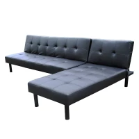 HOMCOM – Divano Letto con Poltrona Chaise Lounge Multifunzionale in Ecopelle, Nero(m-1)