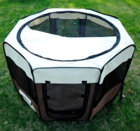 PawHut Box per Animali Cani Gatto Recinzione per Cuccioli pieghevole 116 x 116 x 71 cm caffè marrone(m-6)