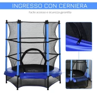 Homcom Trampolino Elastico con Rete di Sicurezza, Nero e Blu, Φ 140 x 158 cm(m-4)