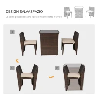 Outsunny Set Mobili da Giardino Salvaspazio con 1 Tavolo e 2 Sedie in Rattan PE Marrone(m-5)