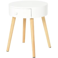 Homcom Comodino Rotondo e Salvaspazio in Legno Bianco con 1 Cassetto Φ38x46.7cm(m-1)