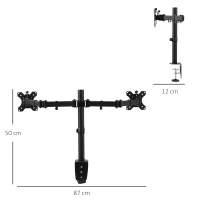 Vinsetto Soporte Monitor Doble para Pantallas de 13-32 Pulgadas LED LCD VESA 75/100 mm con Brazo de Resorte de Gas Ajustable Giratorio 360° 2 Opciones de Montaje 87x12x50 cm Negro(m-3)
