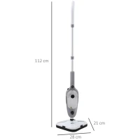 HOMCOM Mopa a Vapor 1300W Limpiador a Vapor Multifuncional con Depósito de 450 ml y 11 Accesorios Incluidos Calentamiento en 25-30 Segundos 28x21x112 cm Gris y Blanco(m-3)