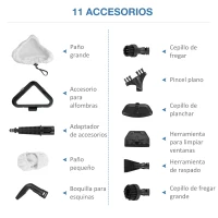 HOMCOM Mopa a Vapor 1300W Limpiador a Vapor Multifuncional con Depósito de 450 ml y 11 Accesorios Incluidos Calentamiento en 25-30 Segundos 28x21x112 cm Gris y Blanco(m-6)