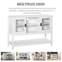 HOMCOM Aparador Buffet Moderno con 3 Estantes y 2 Armarios de Puertas Mueble Auxiliar Multiusos para Cocina Comedor Salón 115x39,5x81cm Blanco(m-5)