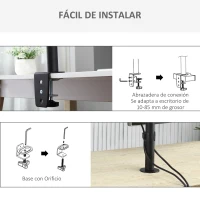 Vinsetto Soporte Monitor Doble para Pantallas de 13-32 Pulgadas LED LCD VESA 75/100 mm con Brazo de Resorte de Gas Ajustable Giratorio 360° 2 Opciones de Montaje 87x12x50 cm Negro(m-7)
