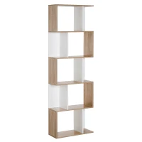 HOMCOM 5-tier Bookcase Storage Display Shelving S Shape design Unit Divider Natural(m-14)
