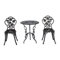 Outsunny Set Tavolo e due Sedie da Giardino in Stile Rétro con Decorazioni Floreali Color Bronzo(m-3)