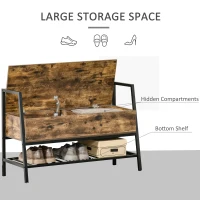 HOMCOM Bancuta Suport de pantofi din Lemn cu Economisire de Spatiu Stil Industrial 90x37x60cm(m-4)