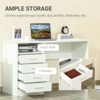 HOMCOM Birou modern pentru birou cu 4 sertare compartiment deschis din lemn alb(m-4)