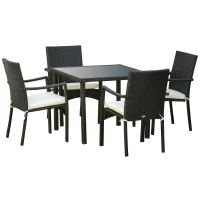Outsunny Set 4 Scaune de Gradina si Masa cu blat d Sticla Mobilier Ratan PE(m-1)