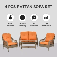 Outsunny Set Mobilier de Gradina in Ratan PE 2 fotolii Canpea cu 2 locuri si masa(m-4)