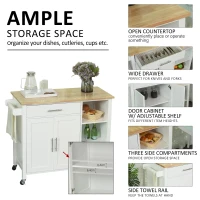 Homcom Carut Bucatarie Alb – Bufet Mobil 107×48×89 cm, Economisire Spatiu(m-5)