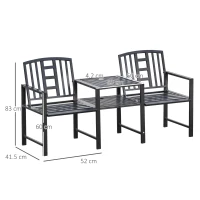 Outsunny Set 2 Scaune cu Masuta de cafea si gaura pentru Umbrela in metal, Negru(m-3)