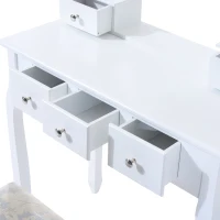 HomCom Tavolo da Trucco Mobile da Toletta Specchiera con Sgabello Specchio Girevole in Legno Bianco(m-11)